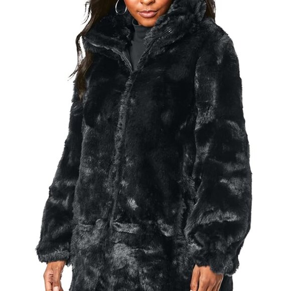 Roaman's Women's Plus Size Short Faux Fur Coat in Black Size 18/20 - Picture 1 of 16